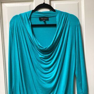 Karen Kane turquoise blue cowl neck blouse top, size XL